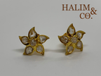Antique Peranakan Earrings With Natural Rose Cut Diamond And 18k Gold. Kebaya Nyonya Jewelry