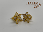 Antique Peranakan Earrings With Natural Rose Cut Diamond And 18k Gold. Kebaya Nyonya Jewelry