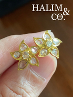 Antique Peranakan Earrings With Natural Rose Cut Diamond And 18k Gold. Kebaya Nyonya Jewelry