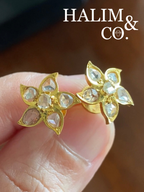 Antique Peranakan Earrings With Natural Rose Cut Diamond And 18k Gold. Kebaya Nyonya Jewelry