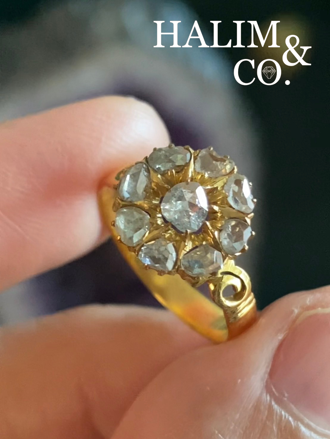 Antique Cluster Ring With Natural Polki Diamond. Kebaya Jewelry / Peranakan Nyonya Jewelry