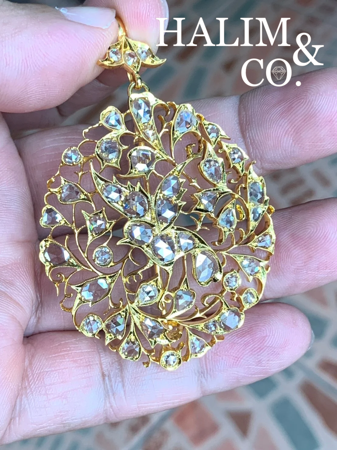 Antique Rose Cut Diamond Pendant. Kebaya Jewelry / Peranakan Nyonya Jewelry
