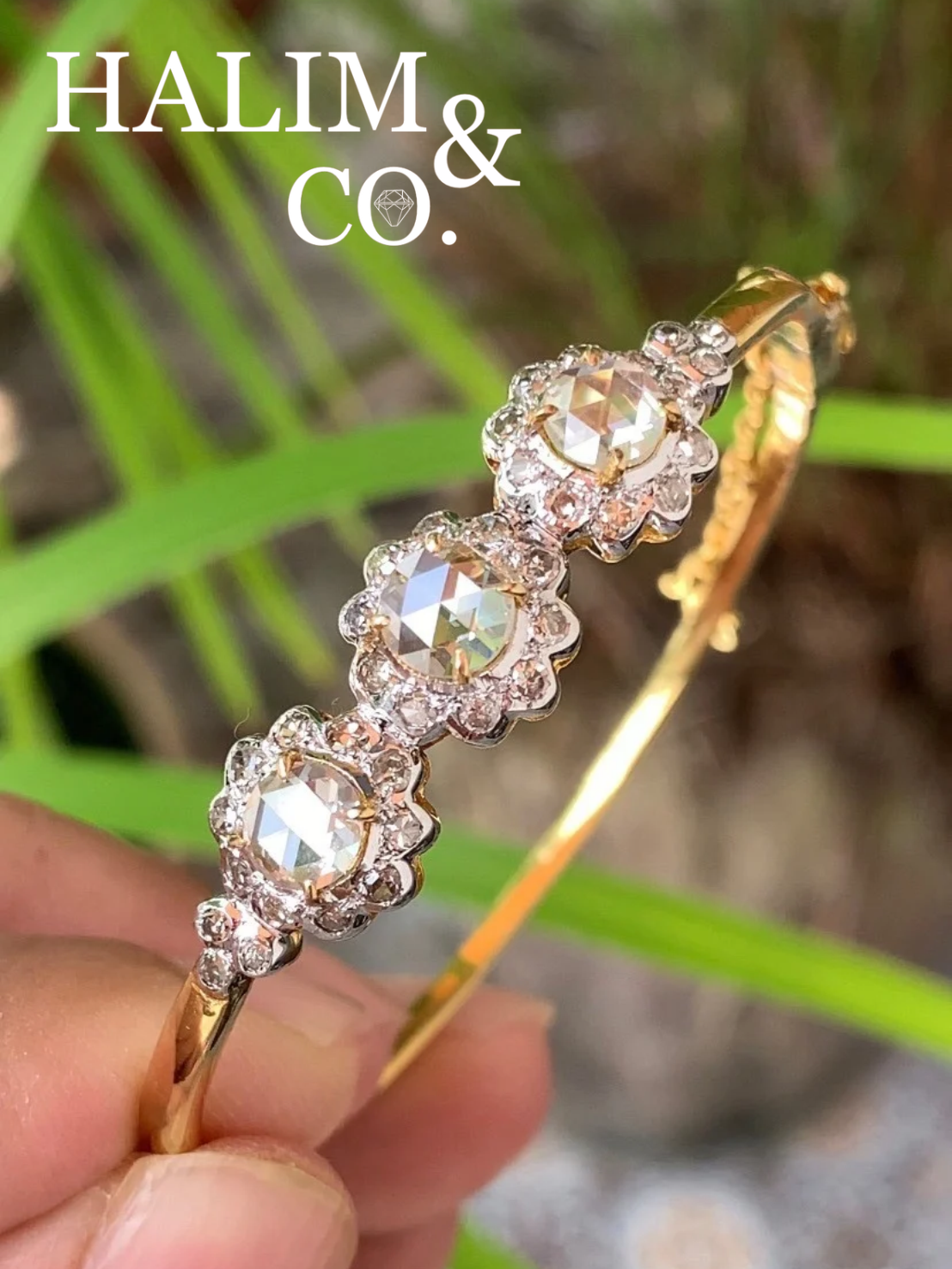 Antique gold Bangle With rose cut diamonds. Kebaya Jewelry / Peranakan Nyonya Jewelry