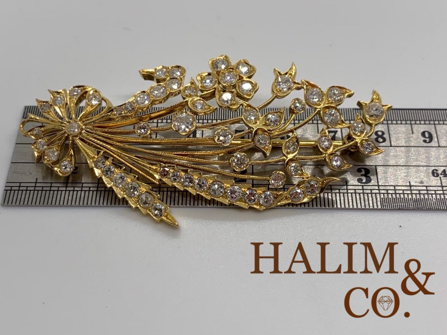 Antique Gold Brooch With Old Mine Cut Diamond And Old European Cut Diamond. Kebaya Jewelry / Peranakan Nyonya Jewelry