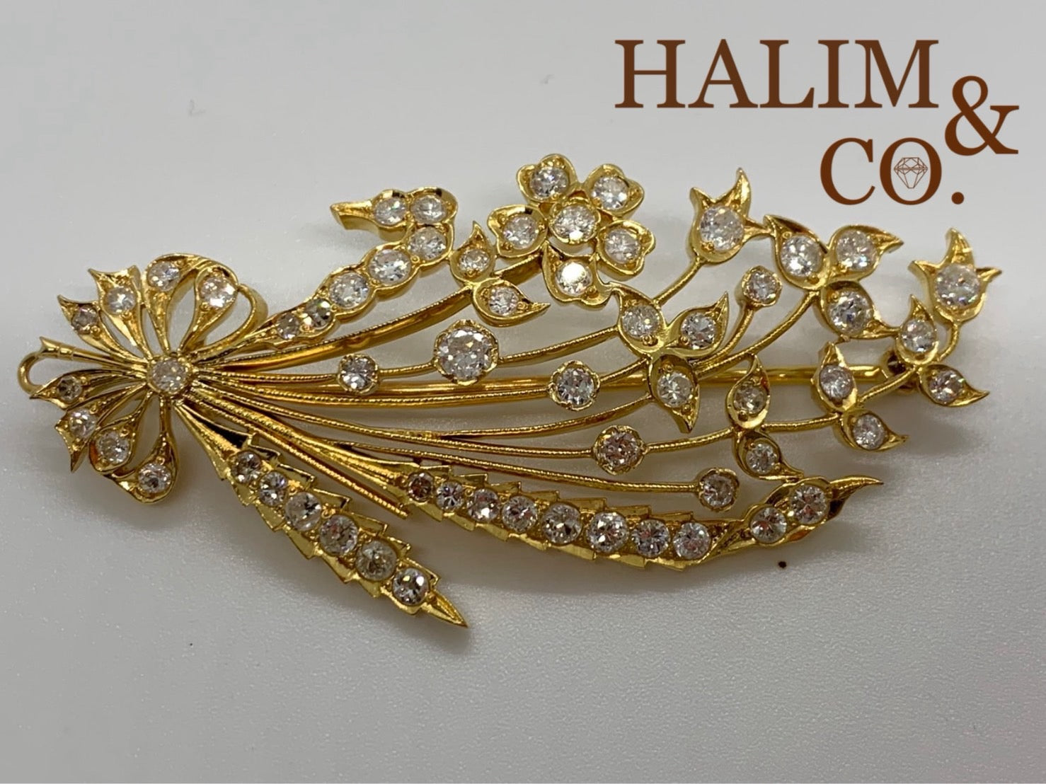Antique Gold Brooch With Old Mine Cut Diamond And Old European Cut Diamond. Kebaya Jewelry / Peranakan Nyonya Jewelry