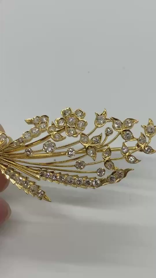 Antique Gold Brooch With Old Mine Cut Diamond And Old European Cut Diamond. Kebaya Jewelry / Peranakan Nyonya Jewelry
