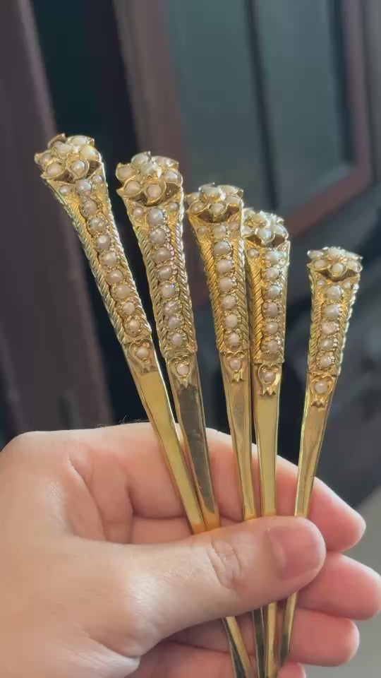 A Set Of Five Antique Pearl Hairpin. Kebaya Jewelry / Peranakan Nyonya Jewelry